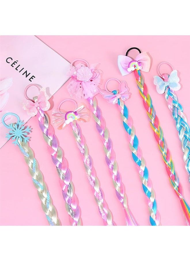 Messen 8 Pieces Colored Braids Hair Extensions with Rubber Bands Ponytails Hair Bows Rainbow Color Synthetic Hairpieces Glitter Braided Hair Extensions for Women Kids Girls Party Highlights Cosplay Dress Up  - Image 2