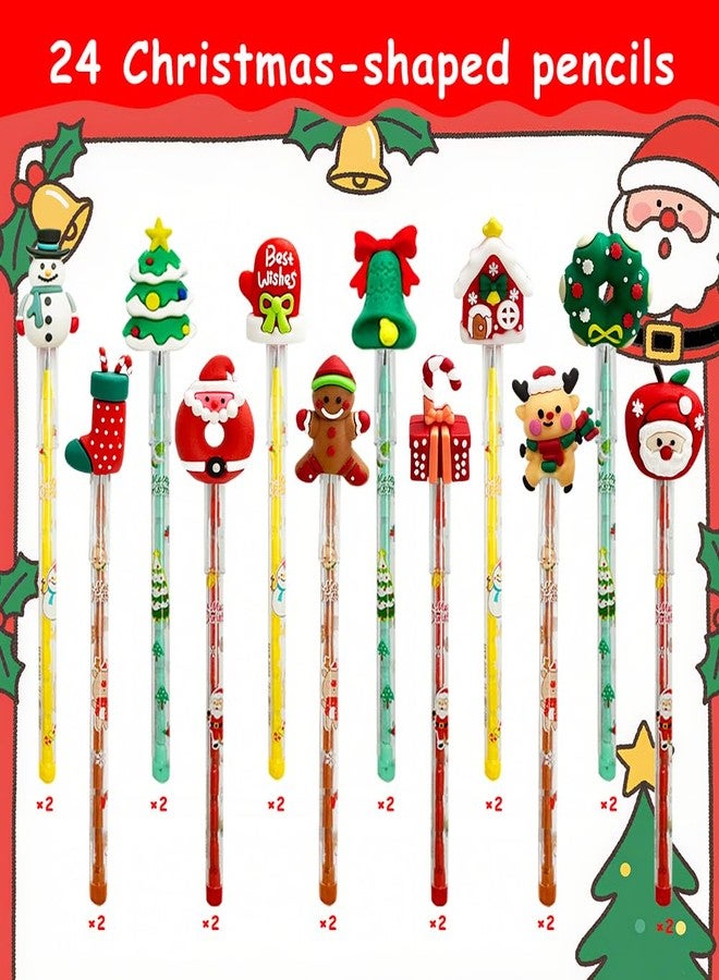 AWEELON 24 Pcs Christmas Pencils Bulk Multi Point Push Pencils with for Christmas - Image 3