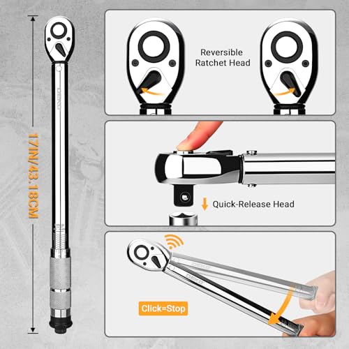 DEKOPRO Torque Wrench 1/2 Inch Drive Click, 10-170 Ft-Lb/13.5-229 Nm Car Torque Wrench, ±3% High Precision, 72 Tooth Torque Wrenches with Dual-Direction Adjustable for Bicycle, Car, Moto - Image 5