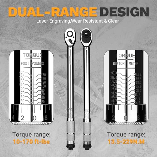 DEKOPRO Torque Wrench 1/2 Inch Drive Click, 10-170 Ft-Lb/13.5-229 Nm Car Torque Wrench, ±3% High Precision, 72 Tooth Torque Wrenches with Dual-Direction Adjustable for Bicycle, Car, Moto - Image 4