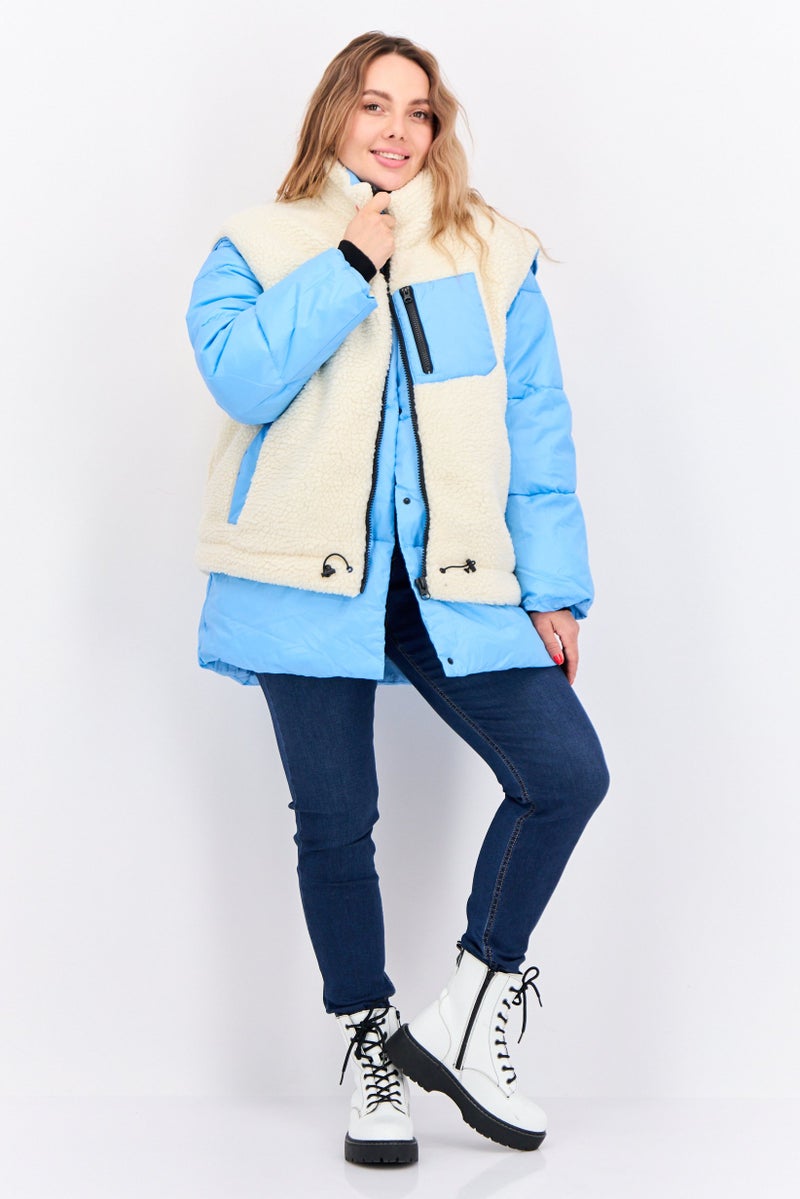 ASOS جاكيت بوفير قابل للفصل 2 في 1 للنساء، صغير، بلون أزرق - Image 5