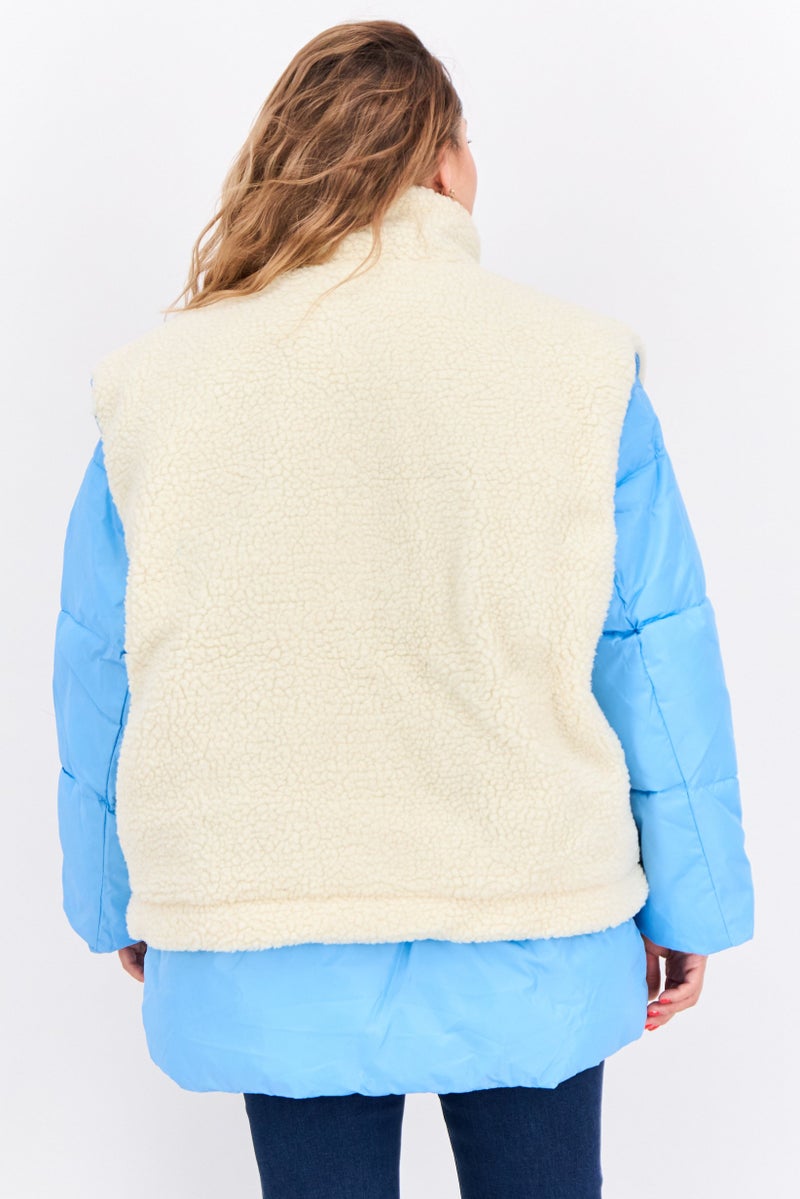 ASOS جاكيت بوفير قابل للفصل 2 في 1 للنساء، صغير، بلون أزرق - Image 3