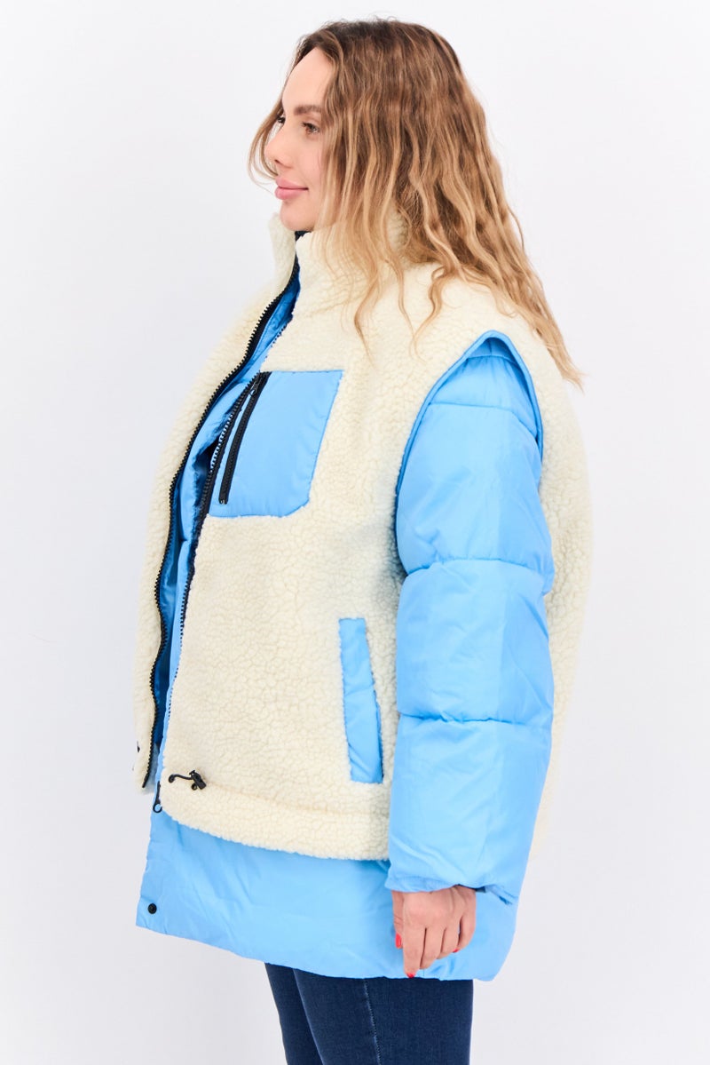 Asos Design Women Petite 2 In 1 Puffer Jacket With Detachable Vest, Cream - Image 2