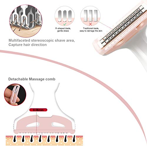 GOMINYUF Women Painless Hair Remover,Gominyuf Electric Lady Shaver Trimmer with Upgrade Cutter Head Professional for Shave Arm,Bikini,Leg,Armpit Hair,Battery Operated (Pink) - Image 4
