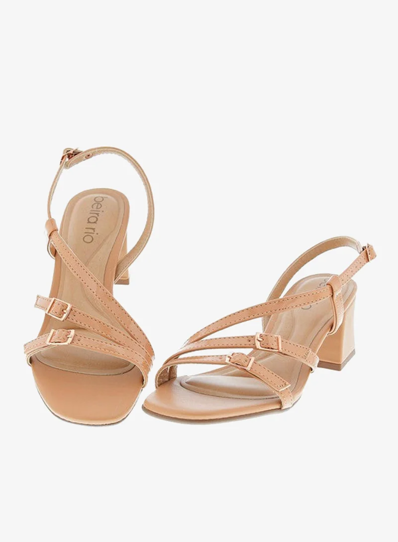 Beira Rio Nude Mid Heels Sandals for Women – Sling Back Heel Sandals for Girls with Ankle Strap for Women | Best Price UAE