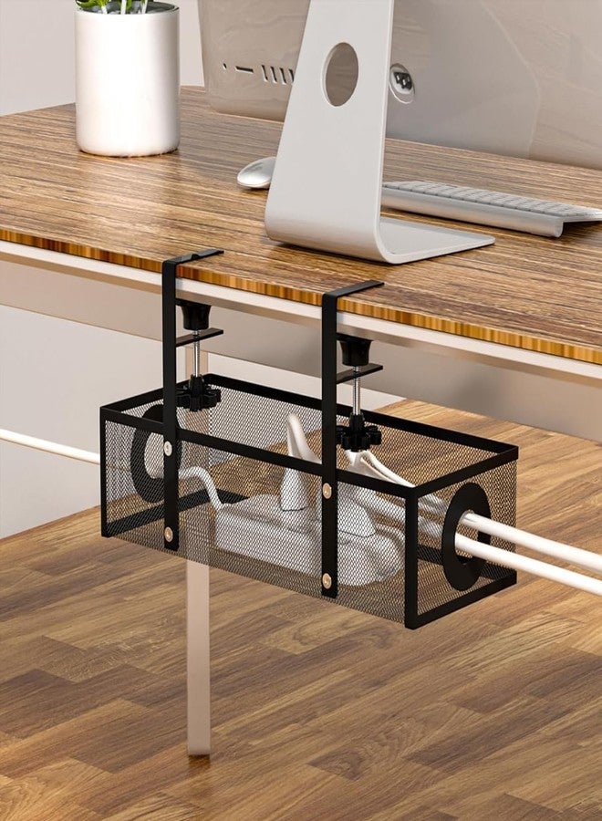 Veemok Adjustable Under Desk Cable Organizer Rack (Black) - Metal Wire Management Tray for Power Strips, Extension Cords & Cables - Clamp-On or Screw-Fixed Desk Holder for Home & Office - Image 2