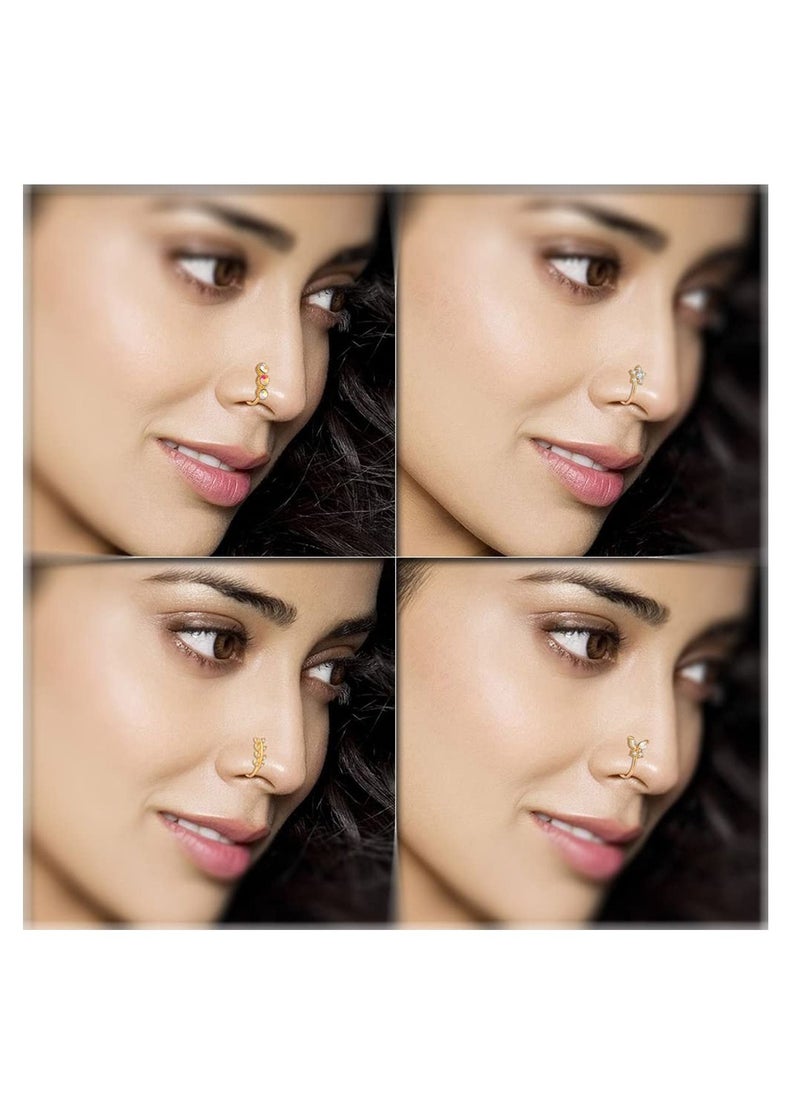 Y&D Fake Nose Ring Hoop Stud Cuff 9Pcs Stainless Steel Faux Piercing Jewelry Clip on Lip Ear for Women Men Non Women's Men's Gifts Silver  - Image 2
