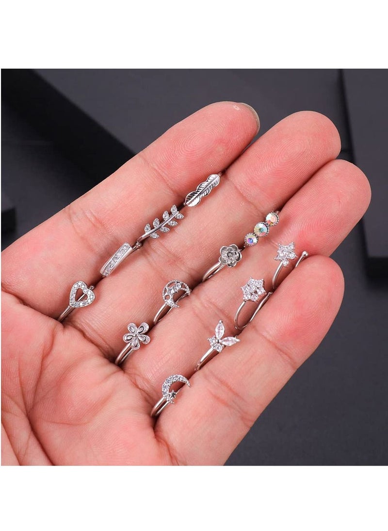 Y&D Fake Nose Ring Hoop Stud Cuff 9Pcs Stainless Steel Faux Piercing Jewelry Clip on Lip Ear for Women Men Non Women's Men's Gifts Silver  - Image 4