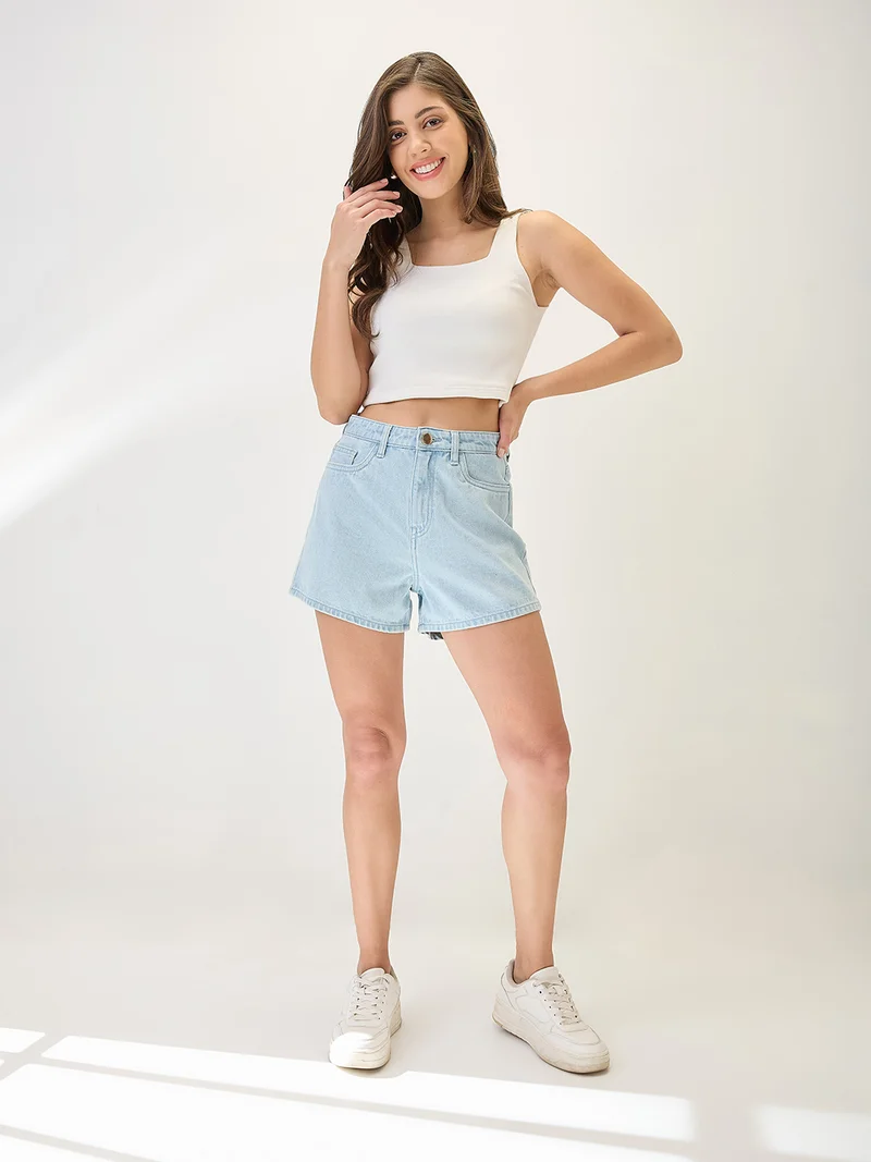 globus Globus Women Slim Fit Mid-Rise Above Knee Denim Shorts
