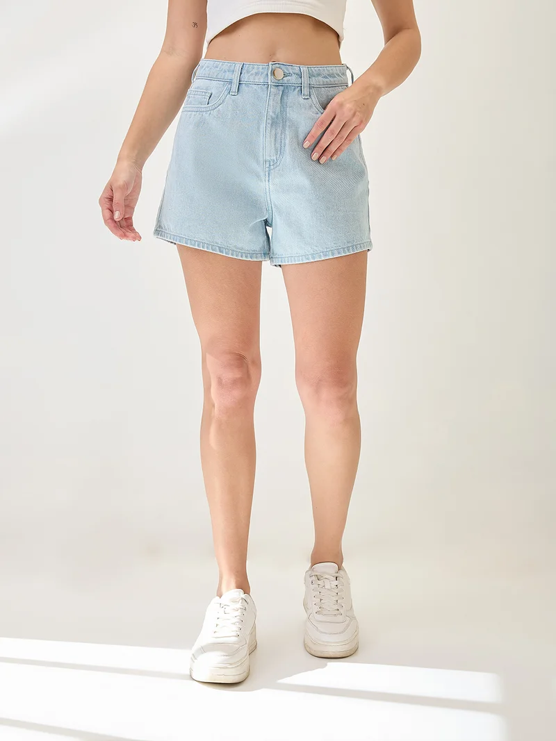 globus Globus Women Slim Fit Mid-Rise Above Knee Denim Shorts