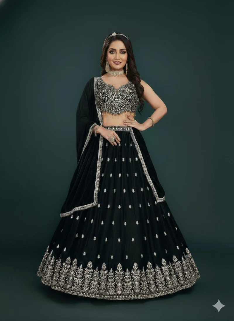 Lehar Green Embroidered Lehenga Choli Set