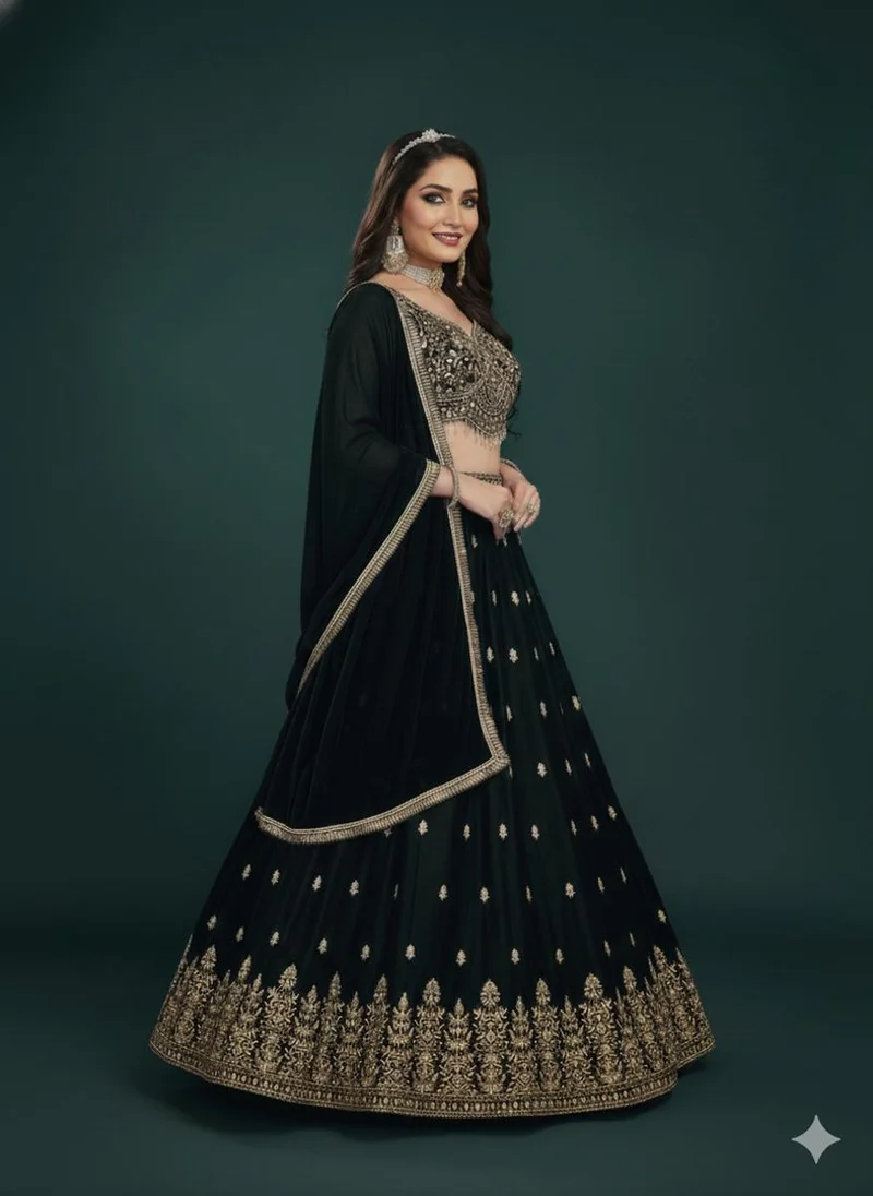 Lehar Green Embroidered Lehenga Choli Set