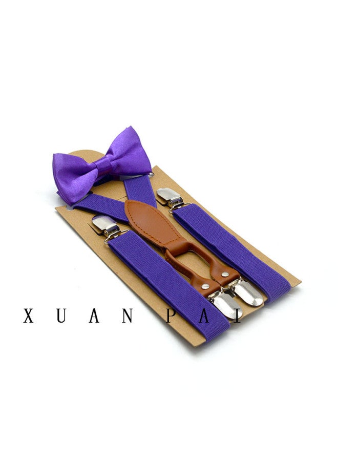 Children's Solid Color All-match 4-clip Back Strap Bow Knot Suit Baby Men's And Women's Fashion Suspenders Bow Knot Two-piece Set Fashionable