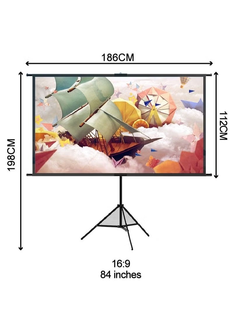 XiuWoo 2-in-1 84 inch 16:9 Portable Foldable Projection Screen Soft Curtain With Tripod Stand and Carrying Bag for Indoor Outdoor Home Theater Backyard Cinema Travel  - Image 1