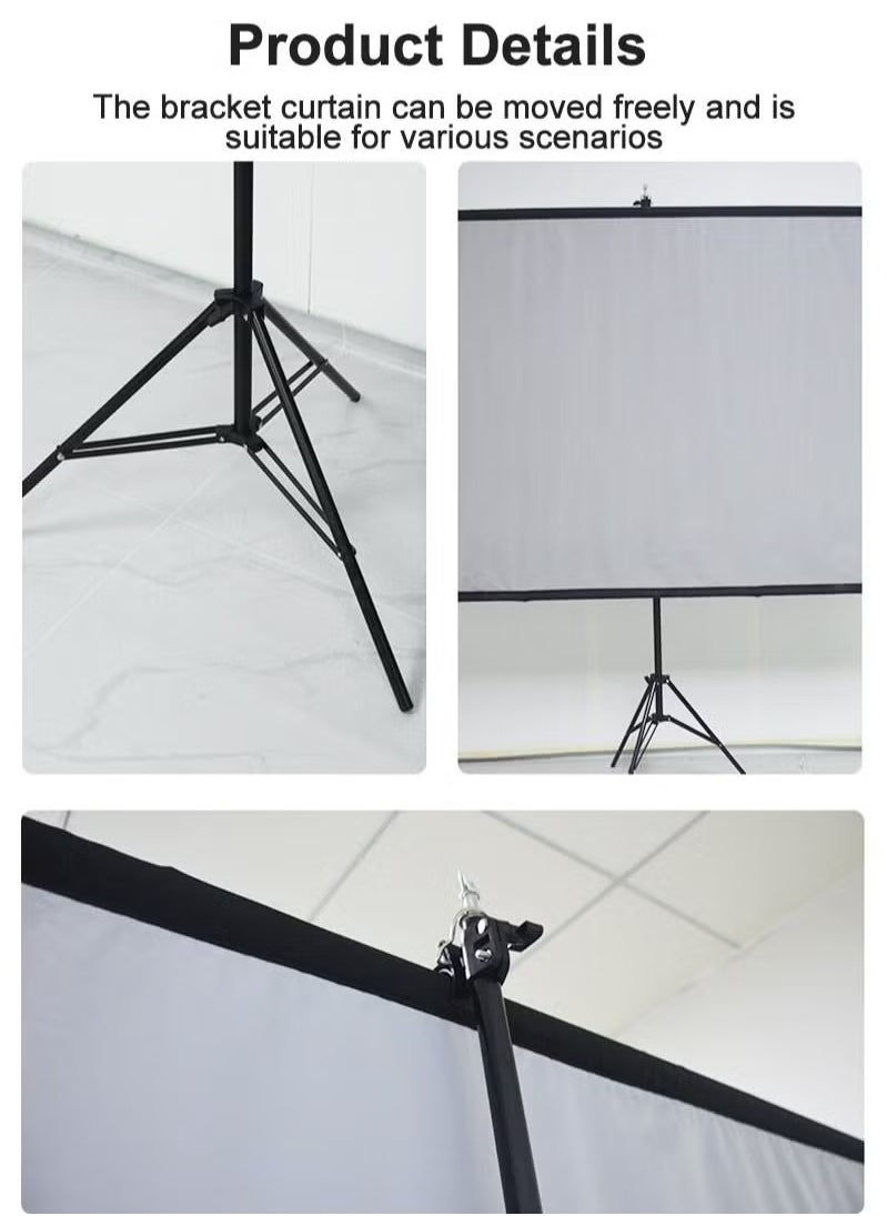 2-in-1 84 inch 16:9 Portable Foldable Projection Screen Soft Curtain With Tripod Stand and Carrying Bag for Indoor Outdoor Home Theater Backyard Cinema Travel