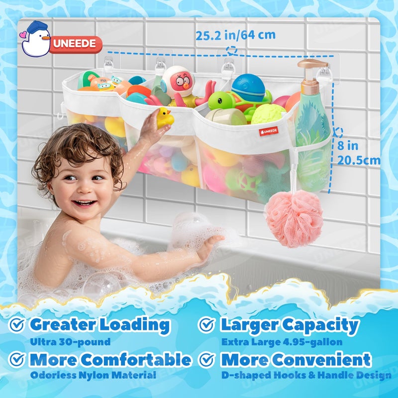 UNEEDE 3 Compartment Horizontal Bath Toy Organizer for Tub,Extra Large Capacity 4.95 Gallons Bath Toy Storage Holder,Mesh Quick Dry Bathtub Storage and Organizer,Easy Access Baby Bathtub Holder - Image 4