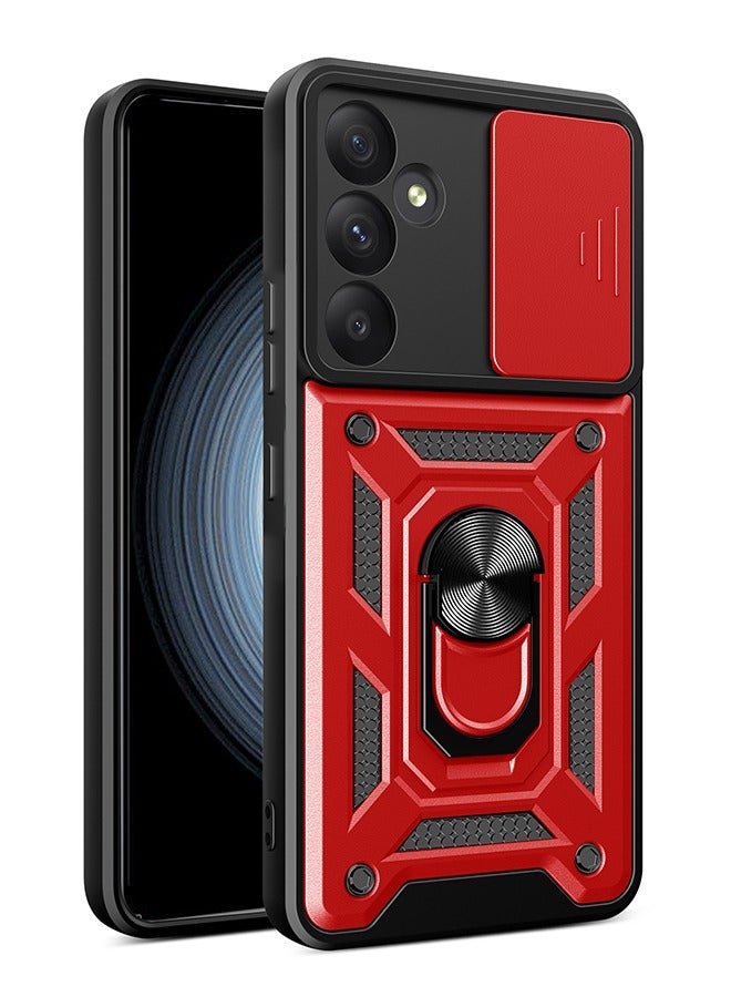 Case for Samsung Galaxy A35 5G with Sliding Camera Window, Kickstand, PC+TPU Dual-Layer,Red - Image 1