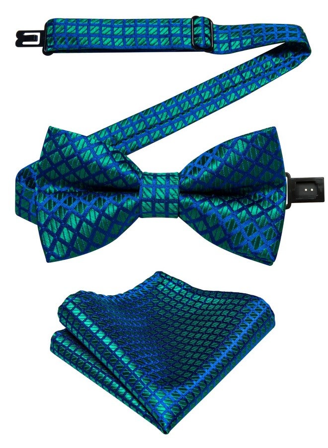 DiBanGu Teal Bow Ties for Boys Pre Tied Toddler Bowties with Pocket Square Set for Wedding Party Tuxedo - Image 1