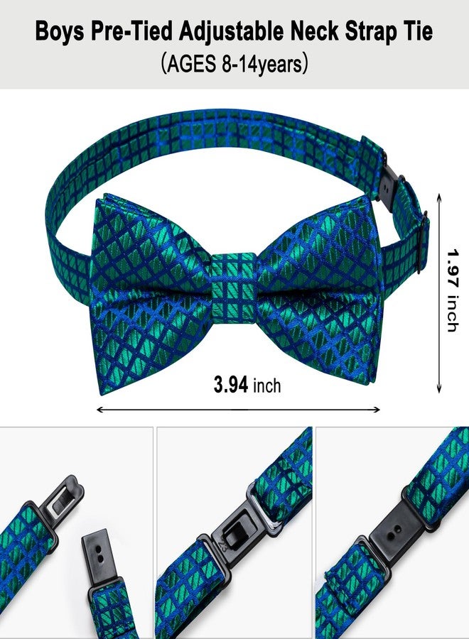 DiBanGu Teal Bow Ties for Boys Pre Tied Toddler Bowties with Pocket Square Set for Wedding Party Tuxedo - Image 4