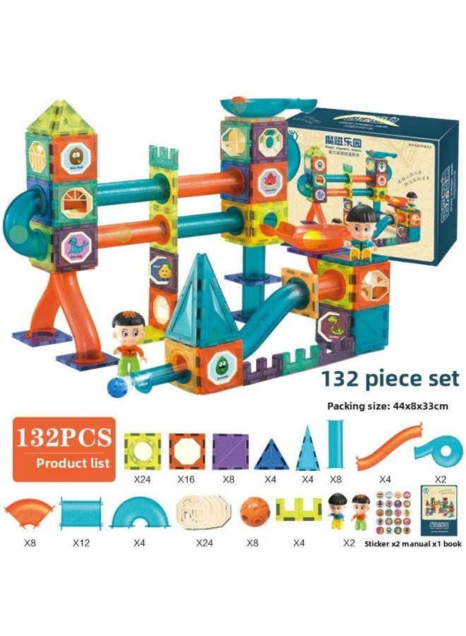 Creative Color Window Lighting Magnetic Film Pipe Ball Slide Track Varied Building Blocks Toys-Color:[132-piece Set] Color Box 2219g  - Image 1