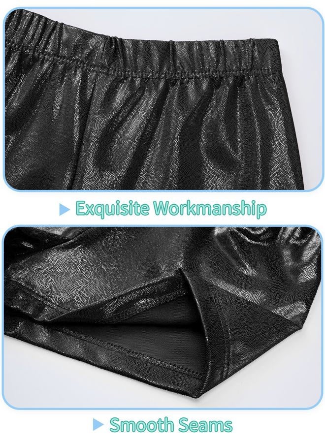 Nymphperi Gymnastics Leotards for Girls 7-8 Years Old Shiny Solid Black Bodysuits with Sparkly Soft Shorts for Child Practice Camp - Image 4