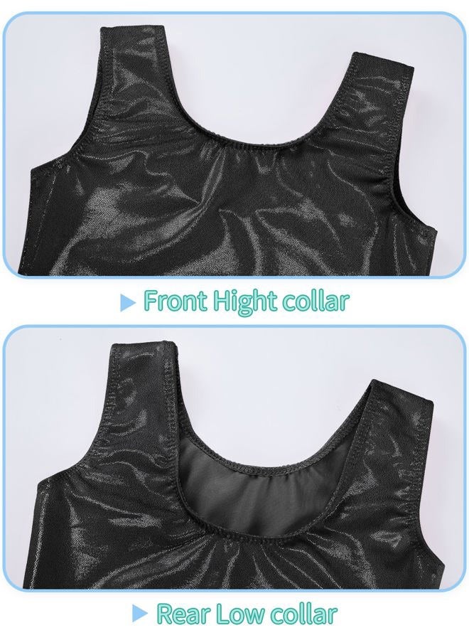 Nymphperi Gymnastics Leotards for Girls 7-8 Years Old Shiny Solid Black Bodysuits with Sparkly Soft Shorts for Child Practice Camp - Image 3