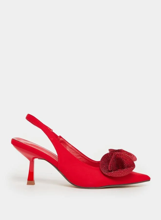 Styli Embellished Pointed Toe Slingback Pumps