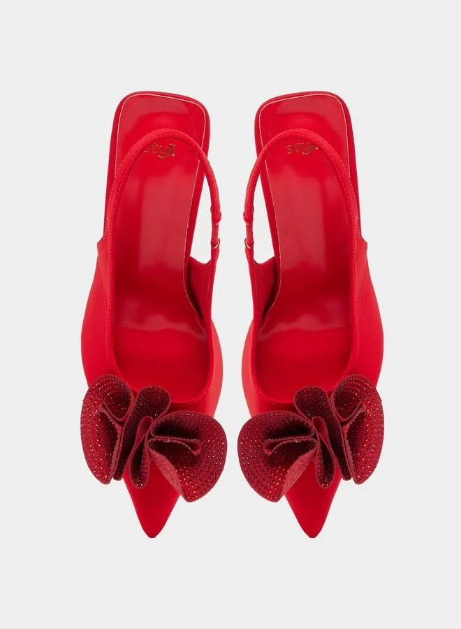Styli Embellished Pointed Toe Slingback Pumps