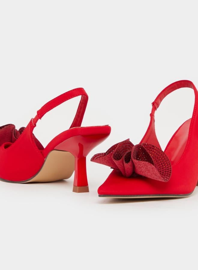 Styli Embellished Pointed Toe Slingback Pumps  - Image 4