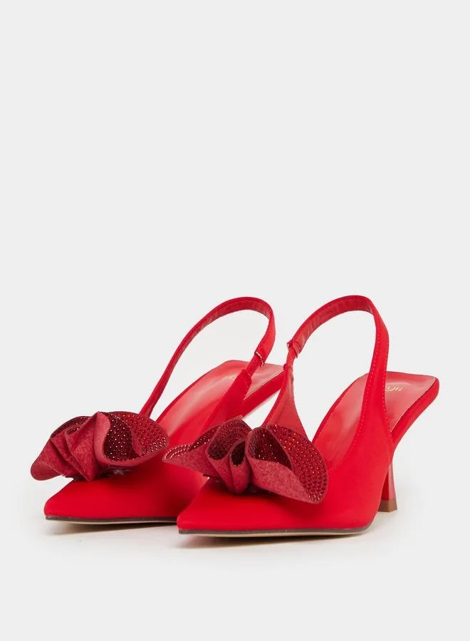 Styli Embellished Pointed Toe Slingback Pumps