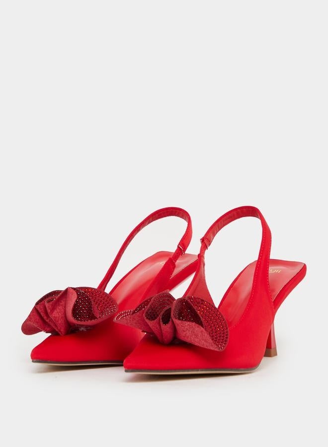 Styli Embellished Pointed Toe Slingback Pumps  - Image 3