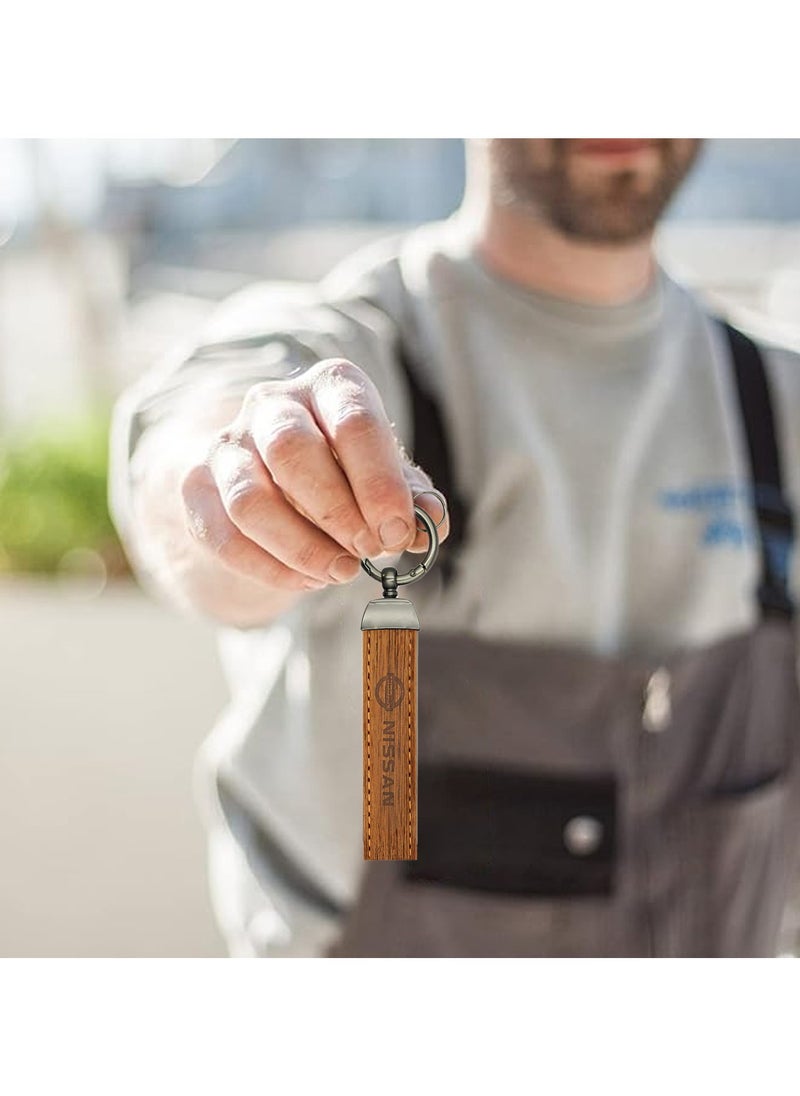 Premium Nissan Keychain with Real Carbon Fiber, Soft Leather, 360° Rotating Swivel, and Double Screw Fixing Design