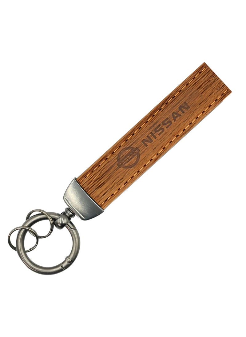Premium Nissan Keychain with Real Carbon Fiber, Soft Leather, 360° Rotating Swivel, and Double Screw Fixing Design