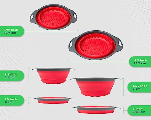 Comfify Ultimate Kitchen Strainers Set of 2 - Collapsible Silicone Colanders For Easy Storage by Comfify - Use with Pasta & Veggies or as a Fruit or Berry Bowl with Strainer - Irreplaceable for Campers - Red - Image 3