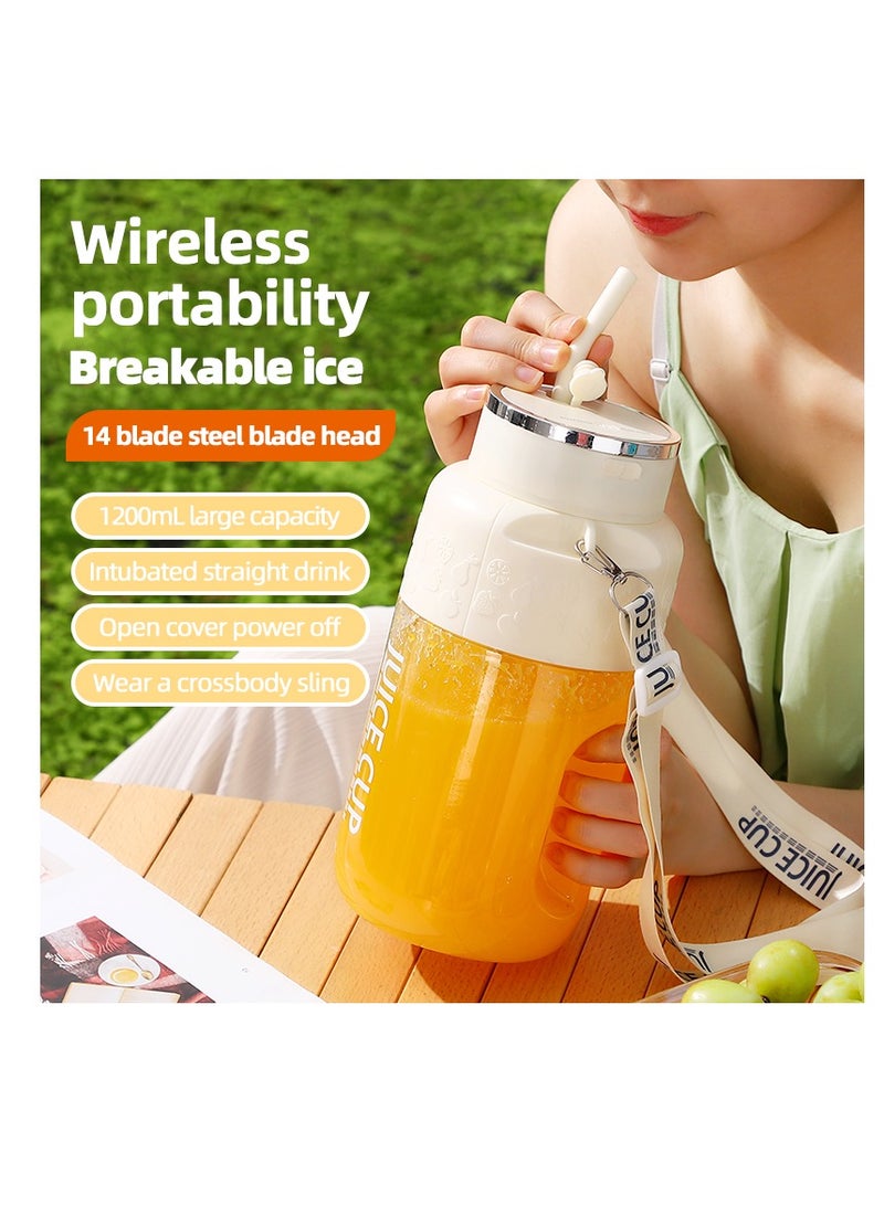 Portable Wireless Juicer Cup, 14 Stainless Steel Blades, with Straw for Direct Drinking, USB Rechargeable Dual Speed, Ice Crushing, Multi-functional Electric Blender for Home, Office, Travel, 1200ML Large Capacity Creative Gift(K3-White)  - Image 3