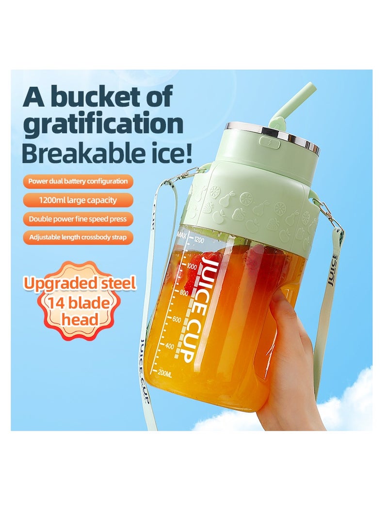 Portable Wireless Juicer Cup, 14 Stainless Steel Blades, with Straw for Direct Drinking, USB Rechargeable Dual Speed, Ice Crushing, Multi-functional Electric Blender for Home, Office, Travel, 1200ML Large Capacity Creative Gift(K3-White)  - Image 5