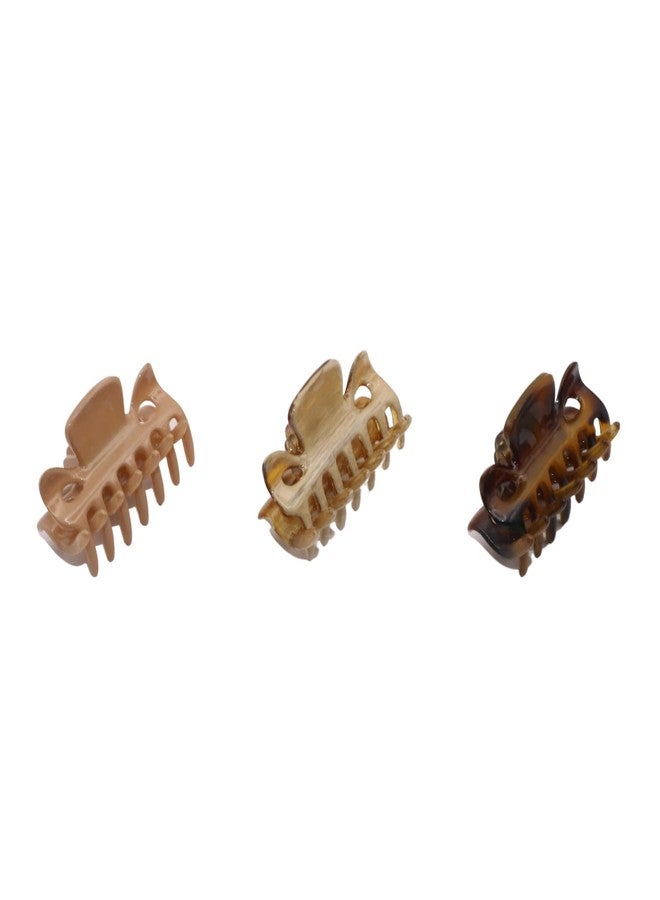 Parcelona French Classic Very Small 1 1/2" Claw Clips with Tight Spring Set of 3 Girls Hair Jaw Claw Clips Women Hair Accessories, Made in France (Dusty Beige Brown- Light Beige Brown-Savana) - Image 1