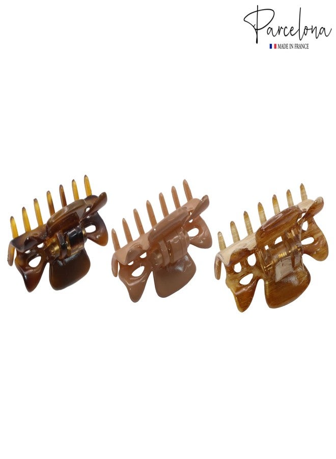 Parcelona French Classic Very Small 1 1/2" Claw Clips with Tight Spring Set of 3 Girls Hair Jaw Claw Clips Women Hair Accessories, Made in France (Dusty Beige Brown- Light Beige Brown-Savana) - Image 5
