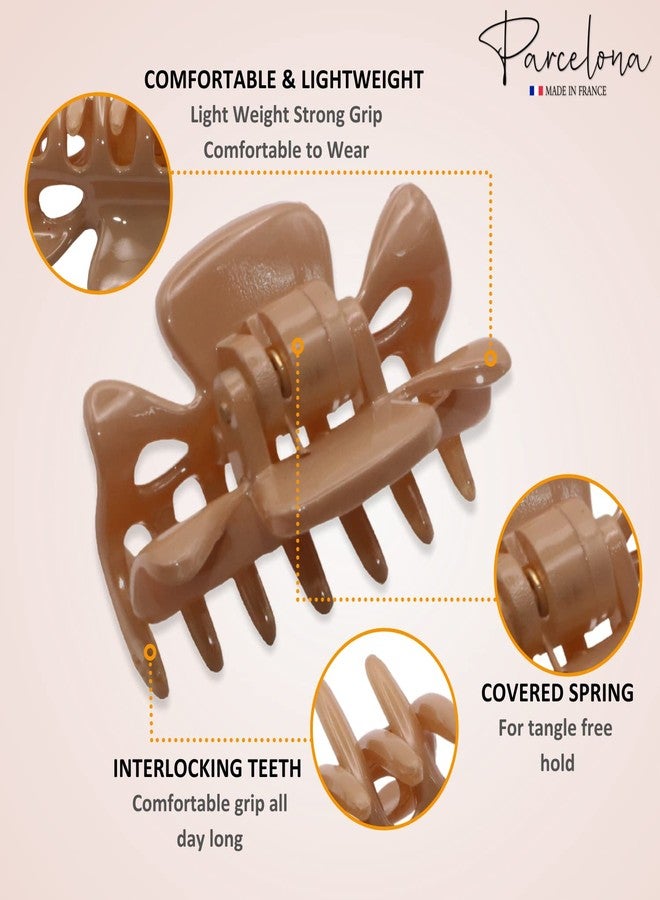 Parcelona French Classic Very Small 1 1/2" Claw Clips with Tight Spring Set of 3 Girls Hair Jaw Claw Clips Women Hair Accessories, Made in France (Dusty Beige Brown- Light Beige Brown-Savana) - Image 3