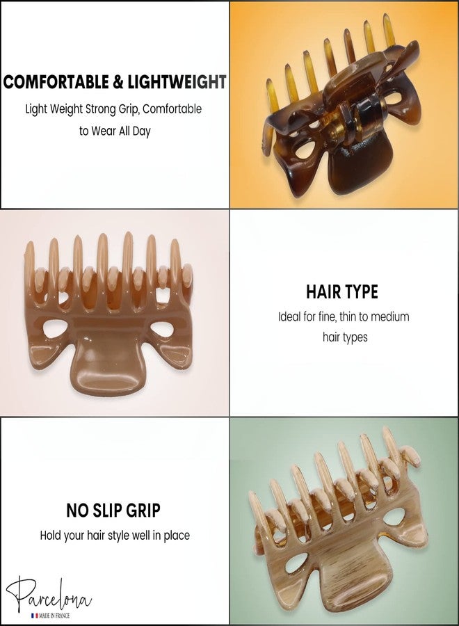 Parcelona French Classic Very Small 1 1/2" Claw Clips with Tight Spring Set of 3 Girls Hair Jaw Claw Clips Women Hair Accessories, Made in France (Dusty Beige Brown- Light Beige Brown-Savana) - Image 2