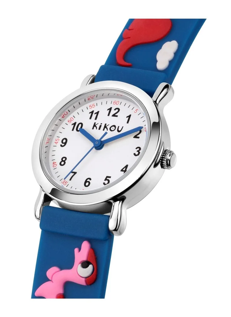Kikou Mignon Kids Analog Watch for Boys & Girls - White Dial, 26mm Round Case, Blue Polyurethane Strap, Quartz, 30M Water Resistant - R4551102001