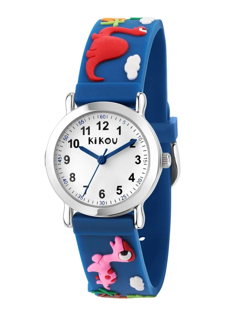 Kikou Mignon Kids Analog Watch for Boys & Girls - White Dial, 26mm Round Case, Blue Polyurethane Strap, Quartz, 30M Water Resistant - R4551102001