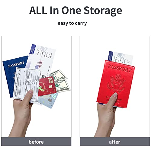 KAOBAN Passport Holder Cover Wallet Case RFID Blocking Leather Card Slot Travel Accessories Documents Organizer Protector for Women Men, Red - Image 2