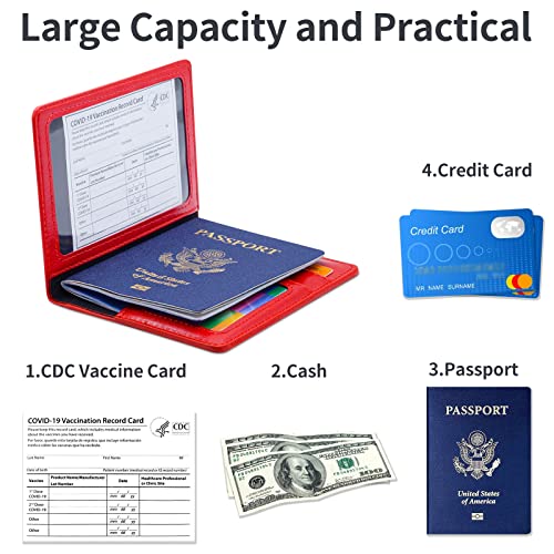 KAOBAN Passport Holder Cover Wallet Case RFID Blocking Leather Card Slot Travel Accessories Documents Organizer Protector for Women Men, Red - Image 3
