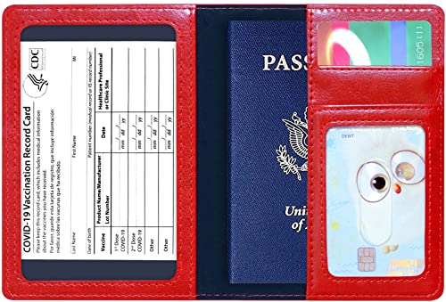KAOBAN Passport Holder Cover Wallet Case RFID Blocking Leather Card Slot Travel Accessories Documents Organizer Protector for Women Men, Red - Image 4