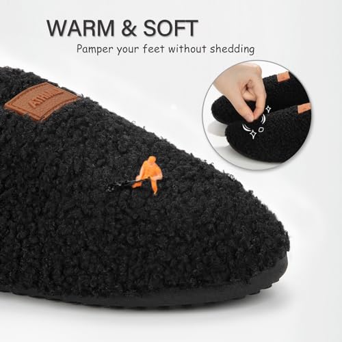 ATHMILE House Slippers for Women Men Indoor Barefoot Slippers Socks Furry Slip on House Shoes Cozy Comfy for Home Bedroom Travel Yoga Women 9-10 Black - Image 4