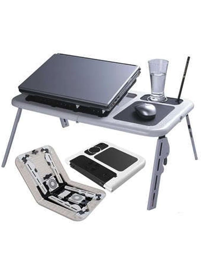 Multipurpose Adjustable Foldable Portable Laptop Stand/E Table with 2 USB Cooling Fans Black and White - Image 3