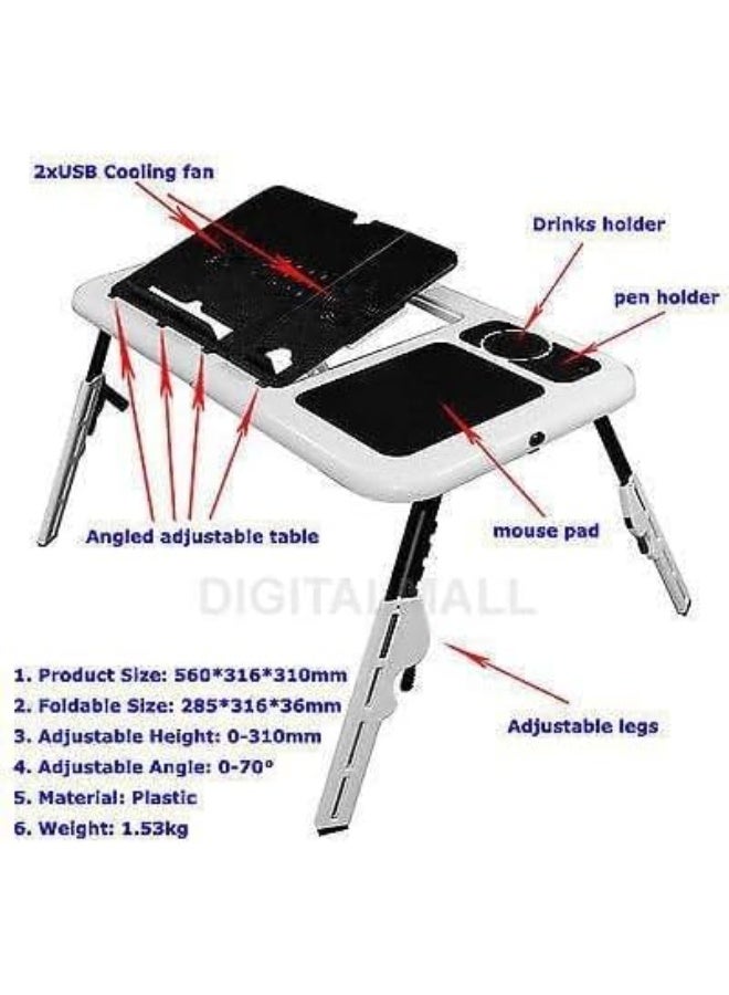 Multipurpose Adjustable Foldable Portable Laptop Stand/E Table with 2 USB Cooling Fans Black and White - Image 2