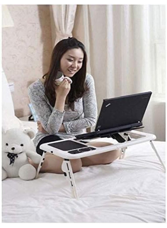 Multipurpose Adjustable Foldable Portable Laptop Stand/E Table with 2 USB Cooling Fans Black and White - Image 4