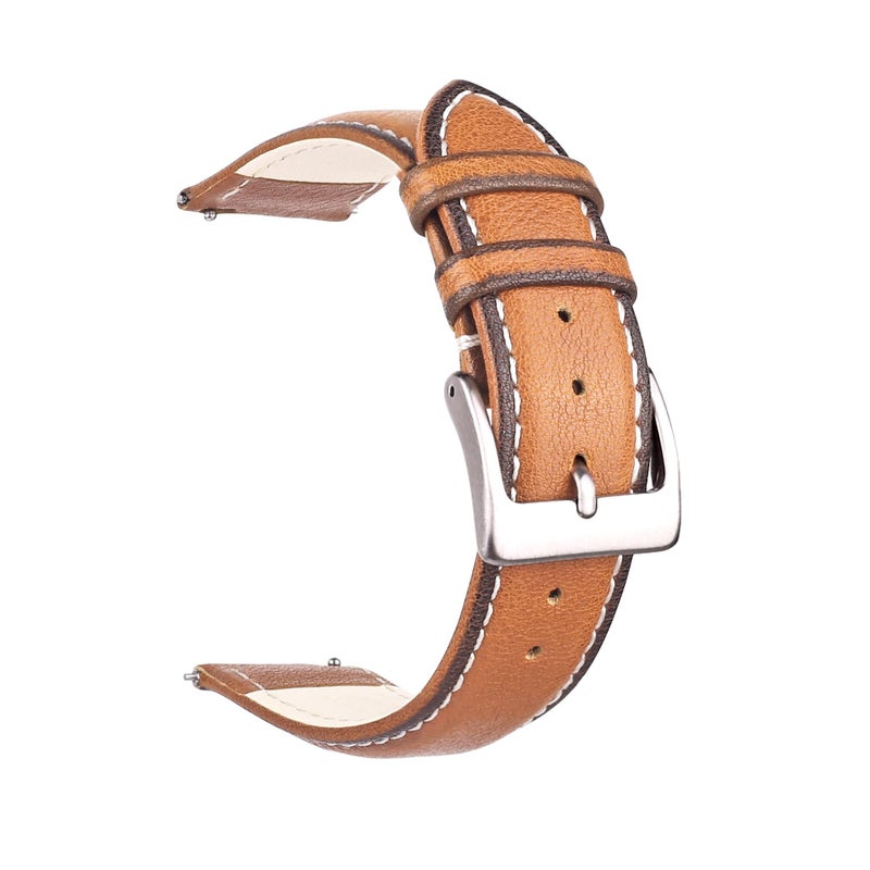 Berfine 20mm Top Grain Leather Watch Band, Quick Release Watch Strap, Tan - Image 1